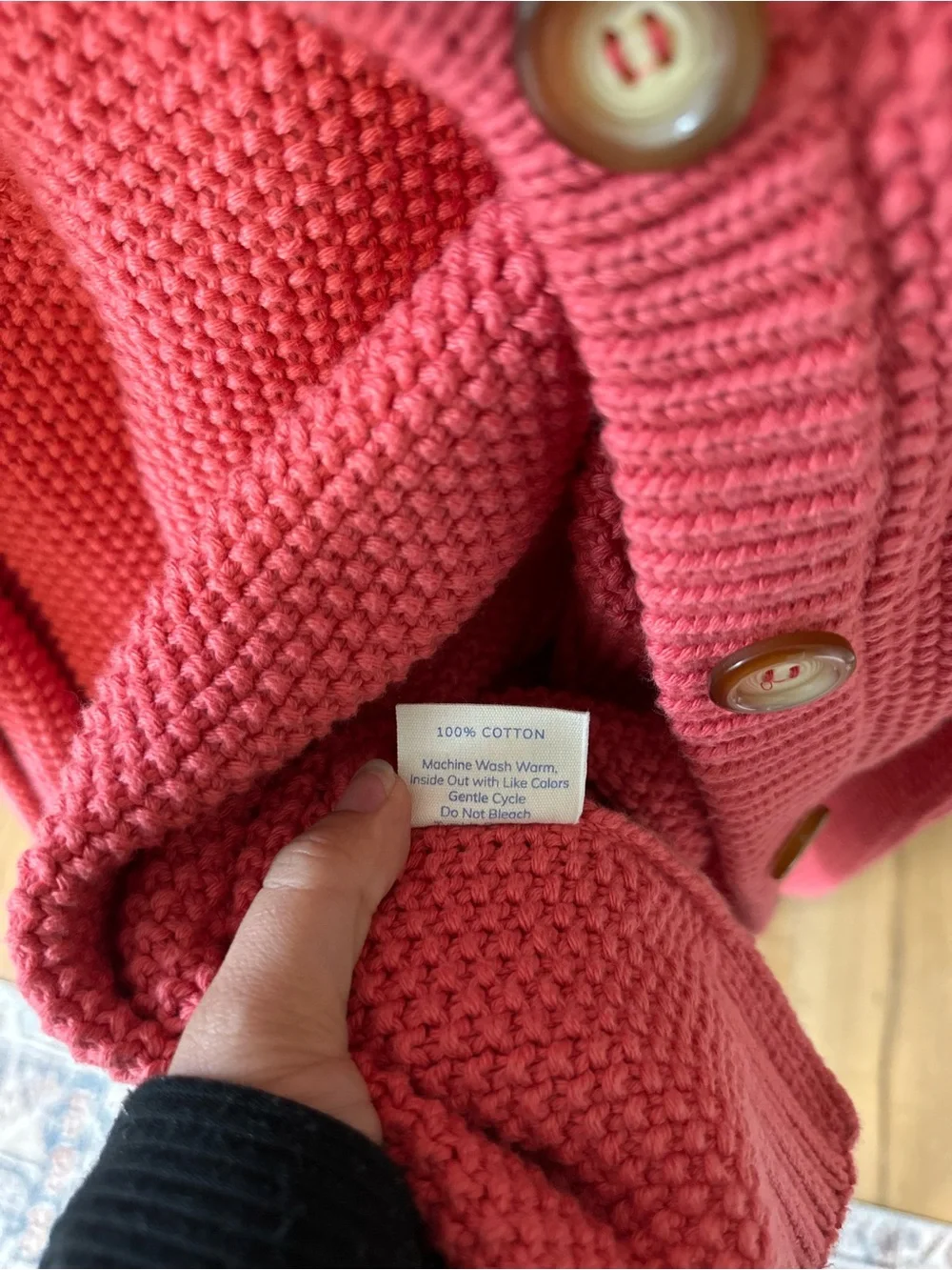 Alice Walk Coral Cotton Chunky Knit Cardigan Sweater Size L Made in Peru - Picture 6 of 7